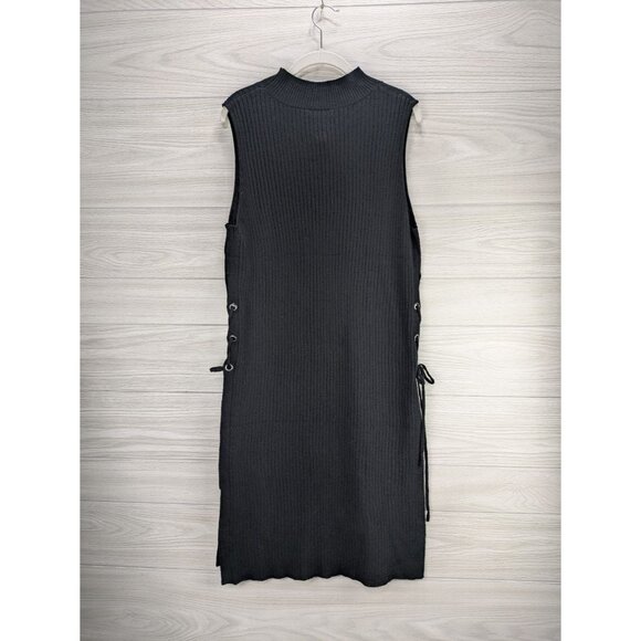 New York & Company Knit Lace Up Sides Cover Up Black Dress - Picture 6 of 6